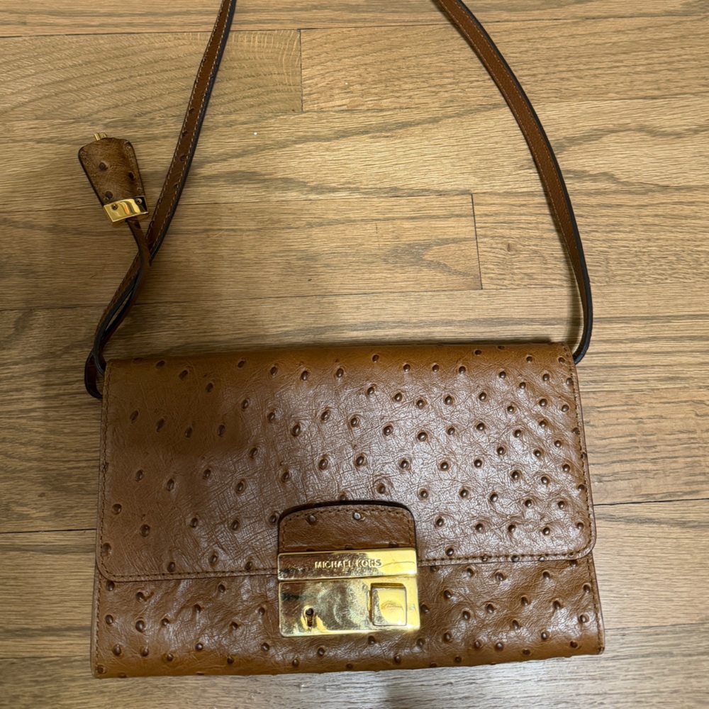 Michael Kors Tan Ostrich-Embossed Crossbody Bag